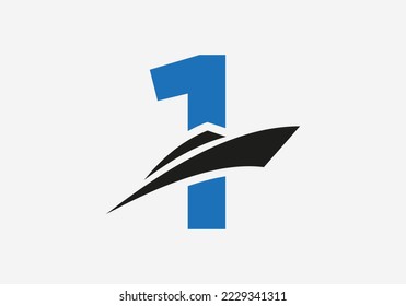 Letter 1 Shipping Logo Sailboat Symbol. Nautical Ship Sailing Boat Icon