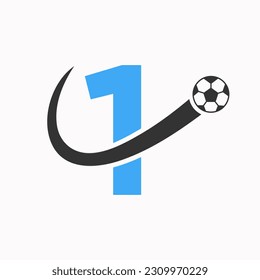 Letter 1 Soccer Logo. Football Logo Concept With Moving Football Icon