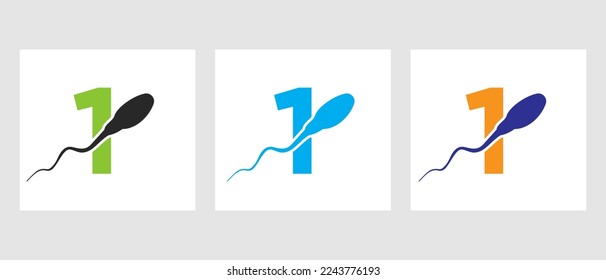 Letter 1 Sperm Cell Logo Template. Sperm Bank Medical Symbol