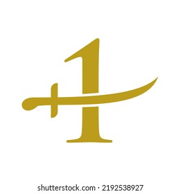 Letter 1 Swords Logo Vector Template. Swords Icon For Protection and Privacy Symbol