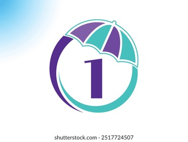 Letter 1 Umbrella Logo Design Vector Template.