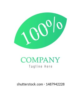 Letter 100% with leaf logo design. Nature Logo