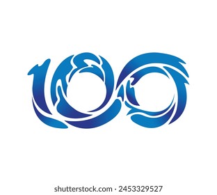 Letter 100 with waves water style logo icon design illustration