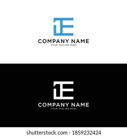 Letter 1E logo template, rectangular shape symbol, blue color, abstract typography illustration - Vector