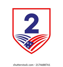 Letter 2 American Agriculture Logo Template. Usa Agriculture Logotype On Alphabet 2 Concept