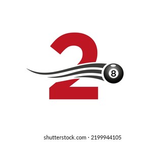 Letter 2 Billiards or Pool Game Logo Design For Billiard Room or 8 Ball Pool Club Symbol Vector Template