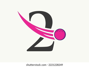 Letter 2 Bowling Logo. Bowling Ball Symbol With Moving Ball Vector Template