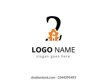 Letter 2 With Candle Logo  Design Vector Template. For Event, Celebration and Party Symbol