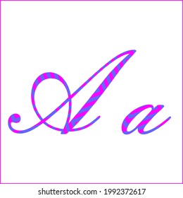 Letter A with 2 color pattern of electric blue and magenta. A vector font.