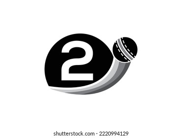 Letter 2 Cricket Logo Concept With Moving Cricket Ball Icon. Cricket Sports Logotype Symbol Vector Template Design.