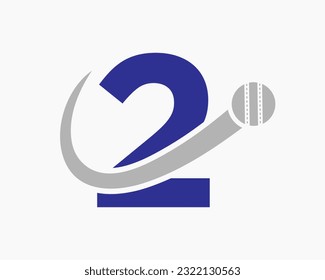 Letter 2 Cricket Logo Concept With Moving Ball Icon For Cricket Club Symbol. Cricketer Sign