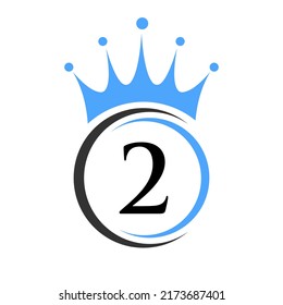 Plantilla de logotipo de la corona de la letra 2. Signo de lujo de logotipo de la corona real para belleza, moda, estrella, símbolo elegante