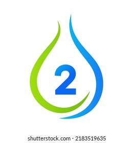 Letter 2 Drop Water Logo Design Vector Template. Minimal Water Logo Sign