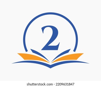 Letter 2 Education Logo Book Concept. Training Career Sign, University, Academy Graduation Logo Template Design