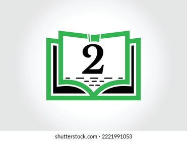 Letter 2 With Education Logo Book Concept. Training Career Sign, University, Academy Graduation Logo Template Vector Design.