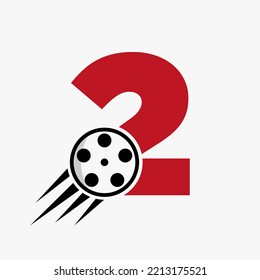 Letter 2 Film Logo Concept With Film Reel For Media Sign, Movie Director Symbol Vector Template