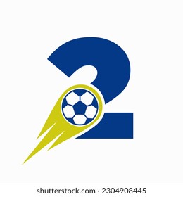 Letter 2 Football Logo Concept With Moving Football Icon. Soccer Logo Template