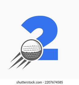 Letter 2 Golf Logo Concept With Moving Golf Ball Icon. Hockey Sports Logotype Symbol Vector Template