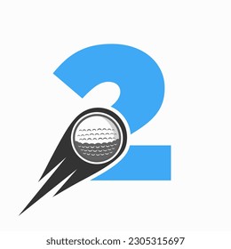 Letter 2 Golf Logo Concept With Moving Golf Ball Icon. Hockey Sports Logotype Symbol Vector Template