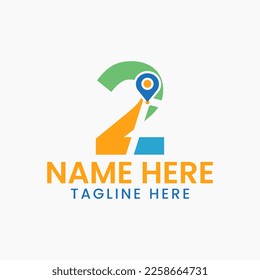 Letter 2 Location Logo Concept With Gps Symbol, Pin Icon Template