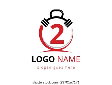 Letter 2 Logo With barbell. Fitness Gym logo. Lifting vector logo design. Vector logo for bodybuilding