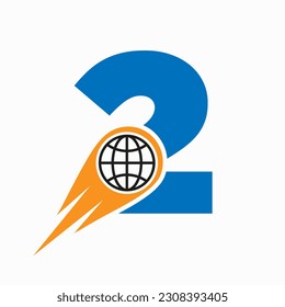 Concepto de logotipo de carta 2 con plantilla de vector de iconos mundiales 