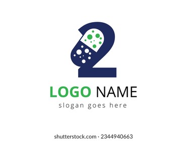 Letra 2 Concepto de logotipo de tablet para medicina Plantilla de vectores de logotipos con símbolo de papel
