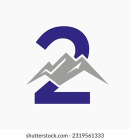 Letter 2 Mount Logo. Mountain Nature Landscape Logo Combine With Hill Icon and Template