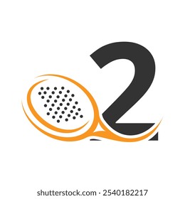 Letter 2 With Padel tennis Racket Logo Design Vector Template. Beach Table Tennis Club Symbol. business, and company identity