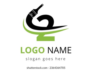 Letter 2 paint brush logo design template. Initial Paint Sign Concept Template