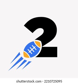 Letter 2 Rugby Logo Concept With Moving Rugby Ball Icon. Rugby Sports Logotype Symbol Vector Template