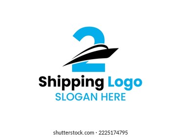 Letter 2 Shipping Logo Sailboat Symbol. Nautical Ship Sailing Boat Icon