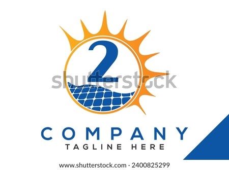 Letter 2 with solar panel and sun sign Logo Design Vector Template.