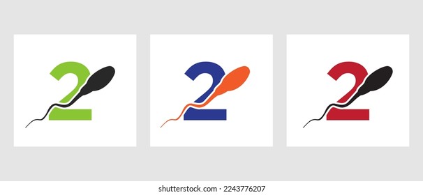 Letter 2 Sperm Cell Logo Template. Sperm Bank Medical Symbol