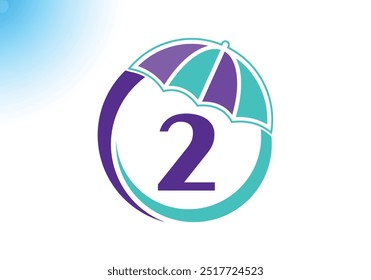 Letter 2 Umbrella Logo Design Vector Template.