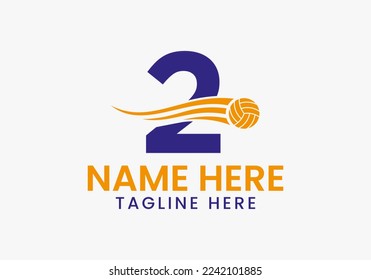 Letter 2 Volleyball Logo Concept With Moving Volley Ball Icon. Volleyball Sports Logotype