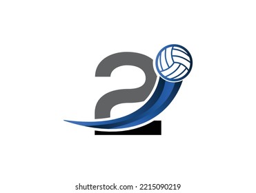 Letter 2 Volleyball Logo Design For Volleyball Club Symbol Vector Template. Volleyball Sign Template Design.