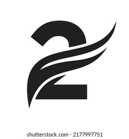 Letter 2 Wing Logo Design. Transportation Logo Letter 2 and Wings Concept