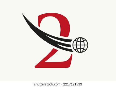 Letter 2 World Logo Concept With Moving Global Icon Vector Template