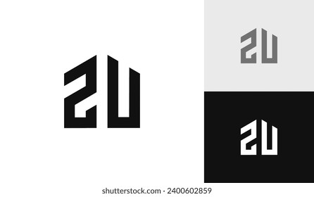 Letter 2U initial with house shape logo design svg