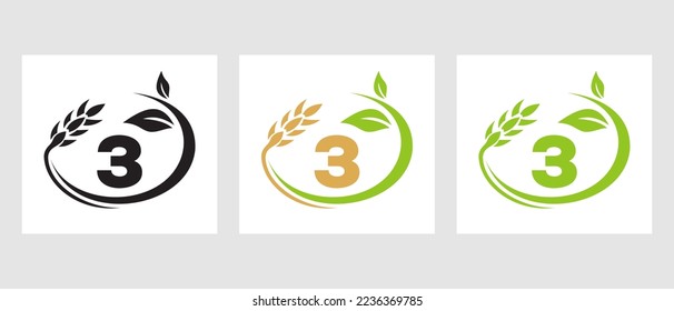 Letter 3 Agriculture Logo. Agribusiness, Eco-farm Design Template