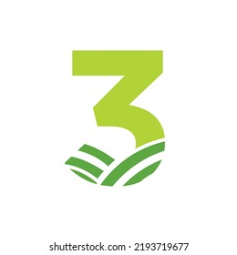 Letter 3 Agriculture Logo. Agro Farm Logo Based on Alphabet for Bakery, Bread, Cake, Cafe, Pastry, Home Industries Business Identity