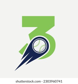Carta 3 Concepto De Logotipo De Béisbol Con Plantilla De Vector De Icono De Béisbol En Movimiento