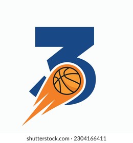 Letter 3 Basketball Logo Concept With Moving Basketball Icon. Basket Ball Logotype Symbol