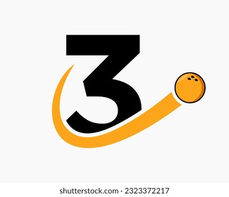 Letter 3 Bowling Logo. Bowling Ball Symbol With Moving Ball Icon