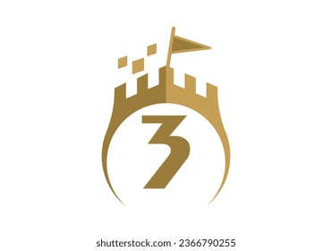 Letter 3 Castle Modern Logo Design Vector illustration template. Graphic Alphabet Symbol For Corporate Business