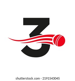 Letter 3 Cricket Logo Concept With Ball Icon For Cricket Club Symbol Vector Template. Cricketer Sign