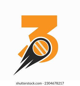 Letter 3 Cricket Logo Concept With Moving Ball Icon For Cricket Club Symbol. Cricketer Sign