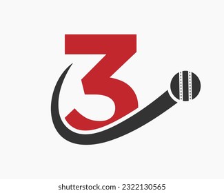 Letter 3 Cricket Logo Concept With Moving Ball Icon For Cricket Club Symbol. Cricketer Sign