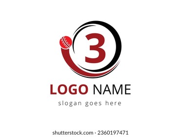 Letter 3 Cricket Logo Concept With Moving Cricket Ball Icon. For Cricket Club Symbol Vector Template